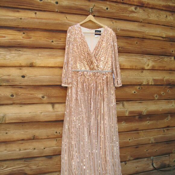 Mac Duggal 5509 SEQUINED WRAP OVER 3/4 SLEEVE GOWN - Picture 6 of 16